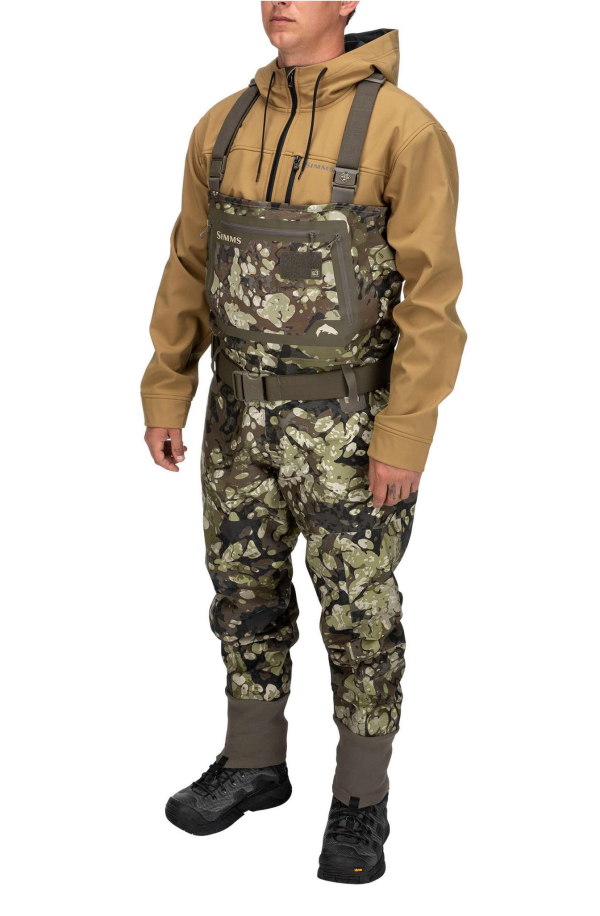 Simms G3 Guide Stockingfoot Waders Riparian Camo Model Side Simms G3 Guide Stockingfoot Waders Riparian Camo Model Side